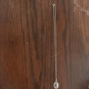 Silver-tone Oval faux hematite Pendant Necklace